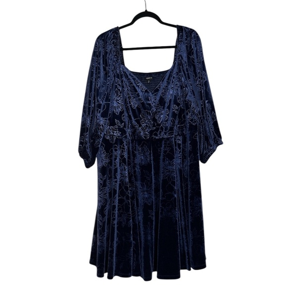 Torrid At The Knee Embossed Blue Velvet Sweetheart Mini Dress Torrid Sz 3 Sz 3X - Picture 5 of 10